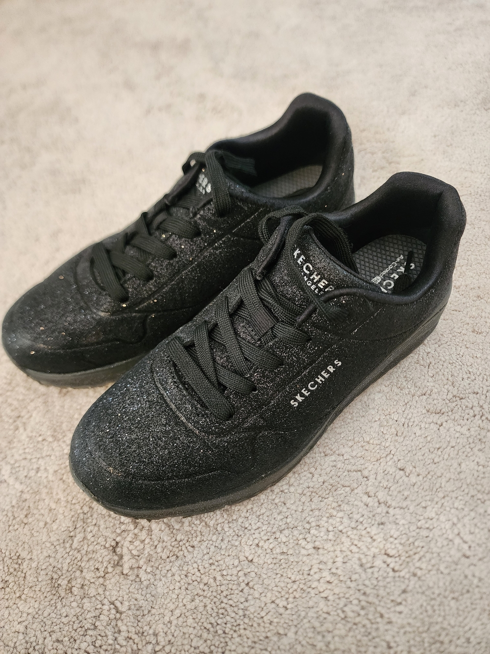 Skechers Kids' Black Glitter Lace-Up Sneakers